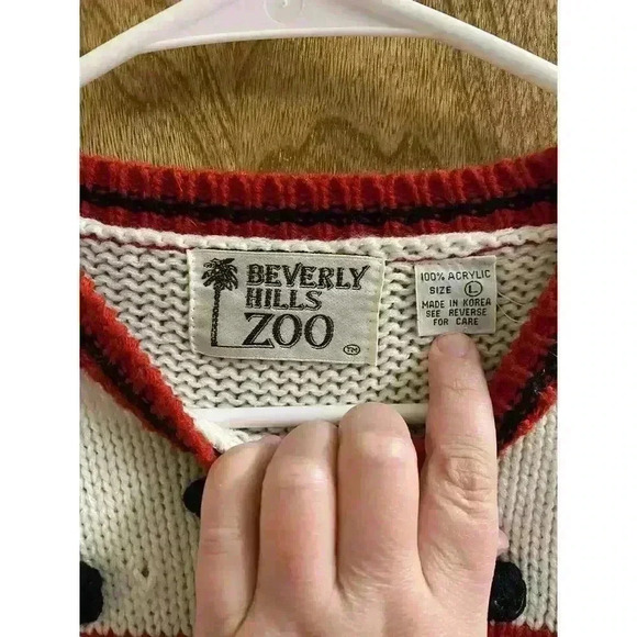 Vintage 90s Scottie Dog Knit Sweater By Beverly Hills Zoo Houndstooth Scottish L - Picture 4 of 10